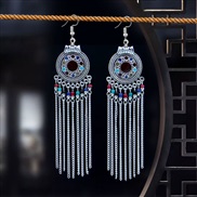 ( ColorS3167 5) ethnic style long style beads chain tassel earrings high woman Bohemia