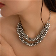 ( 1  White k 6423)occidental style  ins wind multilayer beads chain  brief samll Metal necklace