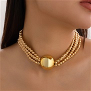 ( 1  Gold 649 )occidental style  exaggerating beads pendant clavicle woman  trend Metal multilayer Pearl necklace