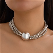 ( 1  White k 649 )occidental style  exaggerating beads pendant clavicle woman  trend Metal multilayer Pearl necklace