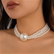 ( 1  White k+ 649 )occidental style  exaggerating beads pendant clavicle woman  trend Metal multilayer Pearl necklace