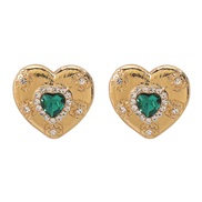 (green )R occidental style palace wind temperament glass diamond love geometry ear stud ring  day all-Purpose high