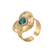 (green )R occidental style palace wind temperament glass diamond love geometry ear stud ring  day all-Purpose high