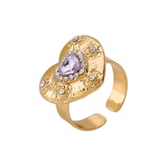 R occidental style palace wind temperament glass diamond love geometry ear stud ring  day all-Purpose high