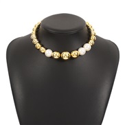 ( Gold)occidental style exaggerating punk color beads  fashion short style Pearl necklace