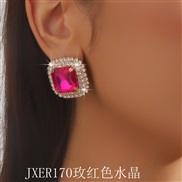 (JXER17  rose Red crystal) trend occidental style exaggerating geometry multilayer diamond color crystal necklace earri