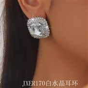 (JXER17  white crystal) trend occidental style exaggerating geometry multilayer diamond color crystal necklace earrings