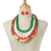 (color ) color multilayer tassel necklace earrings set sweater chainnecklace set