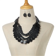 ( black)ethnic style geometry multilayer necklace earrings set banquetnecklace