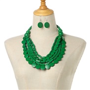 ( green)ethnic style geometry multilayer necklace earrings set banquetnecklace