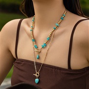 ( Gold2 5192)occidental style retroins wind imitate turquoise Peach heart pendant necklace  ethnic style Metal chain be