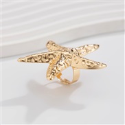 ( 1 Ligh gold   779)occidental style wind Metal starfish ring woman exaggerating imitate Pearl