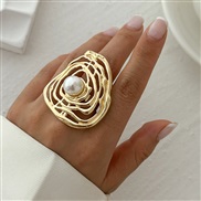 ( 2 Ligh  Gold  782)occidental styleins exaggerating Metal wind imitate Pearl ring  personality openingring