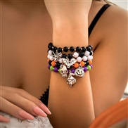 occidental style Halloween skull set black woman spider color beads bracelet