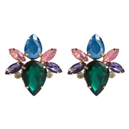 ( Green color)occidental style personality geometry Alloy flowers diamond fully-jewelled earrings woman retro exaggerat