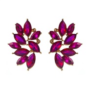 (Z22 8  rose Red)occidental style personality geometry Alloy flowers diamond fully-jewelled earrings woman retro exagge