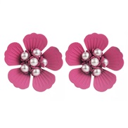 ( rose Red)Korean style fashion Alloy embed Pearl flowers ear stud woman summer small fresh all-Purpose high earrings E