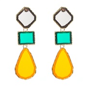 (color )brief retro geometry color resin earrings fashion splice drop earring silver Earring