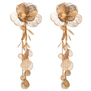 ( Gold)Korean style wind flowers exaggerating long style earrings samll fashion high ear stud retro temperament Earring