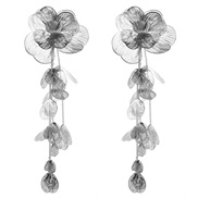 ( Silver)Korean style wind flowers exaggerating long style earrings samll fashion high ear stud retro temperament Earri