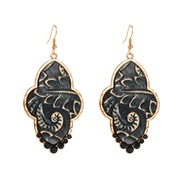 ( black)occidental style brief fashion real leather Embossing earrings trend Alloy diamond wind pattern leather Earring