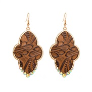 (coffeeg )occidental style brief fashion real leather Embossing earrings trend Alloy diamond wind pattern leather Earri