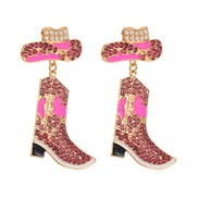 ( Pink)occidental style fashion wind enamel diamond Cowboy earrings exaggerating temperament colorful diamond Cowboy per