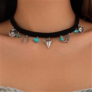 ( 1  White K+ black 6647)occidental style retro ethnic style head turquoise necklace  personality Cowboy velvet chain c