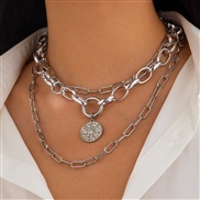 ( 1  White k 5266)occidental style wind diamond leaf flower necklace  personality Metal chain buckle clavicle