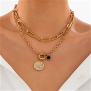 ( 2  Gold 5298)occidental style wind diamond leaf flower necklace  personality Metal chain buckle clavicle