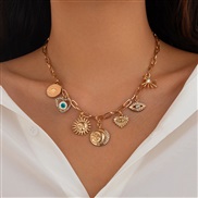 ( 2  Gold 6653)occidental styleins Metal more eyes tassel clavicle necklace woman  brief heart-shaped embed