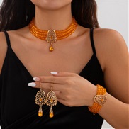 ( Gold+ orange 536 K2)occidental style retro multilayer crystal chain  temperament palace drop tassel woman