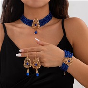 ( Gold+ sapphire blue  536 K6)occidental style retro multilayer crystal chain  temperament palace drop tassel woman