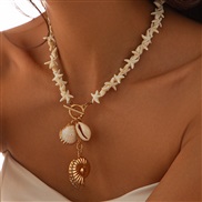 ( Gold 6658)occidental style Bohemia starfish beadsyk Shells leisure necklace samll windnecklace