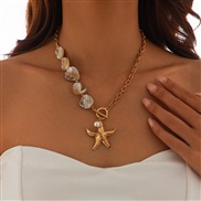 ( Gold 666 )occidental style Bohemia starfish beadsyk Shells leisure necklace samll windnecklace