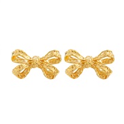 ( Gold)occidental style personality textured Metal bow earrings samll retro ear stud Earring woman