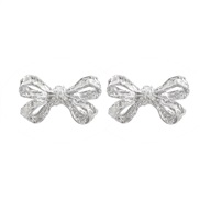 ( Silver)occidental style personality textured Metal bow earrings samll retro ear stud Earring woman