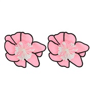 ( Pink)multicolor handmade Cloth imitate flowers earrings fashion layer temperament wind exaggerating big flowers