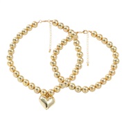 ( Gold)occidental style exaggerating two multilayer beads temperament samll heart-shaped personality necklace