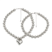 ( Silver)occidental style exaggerating two multilayer beads temperament samll heart-shaped personality necklace