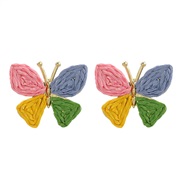 ( Pink) color handmade weave earrings small fresh butterfly ear stud Bohemia wind Earring