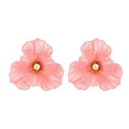 ( Pink)occidental style summer flowers hollow colorful earrings woman Alloy multilayer temperament sweet high Earring