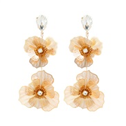 ( Gold)occidental style temperament multilayer hollow flowers earrings woman diamond high earrings temperament long sty