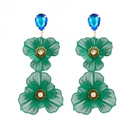 ( green)occidental style temperament multilayer hollow flowers earrings woman diamond high earrings temperament long st