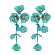 ( green) zircon flowers petal tassel ear stud small fresh sweet personality earrings samll wind Earring