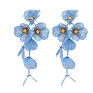 ( blue) zircon flowers petal tassel ear stud small fresh sweet personality earrings samll wind Earring