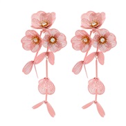 ( Pink) zircon flowers petal tassel ear stud small fresh sweet personality earrings samll wind Earring