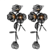 ( black) zircon flowers petal tassel ear stud small fresh sweet personality earrings samll wind Earring