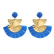 ( blue)occidental style retro personality sector Metal leaves ear stud handmade