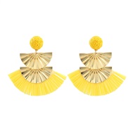 ( yellow)occidental style retro personality sector Metal leaves ear stud handmade